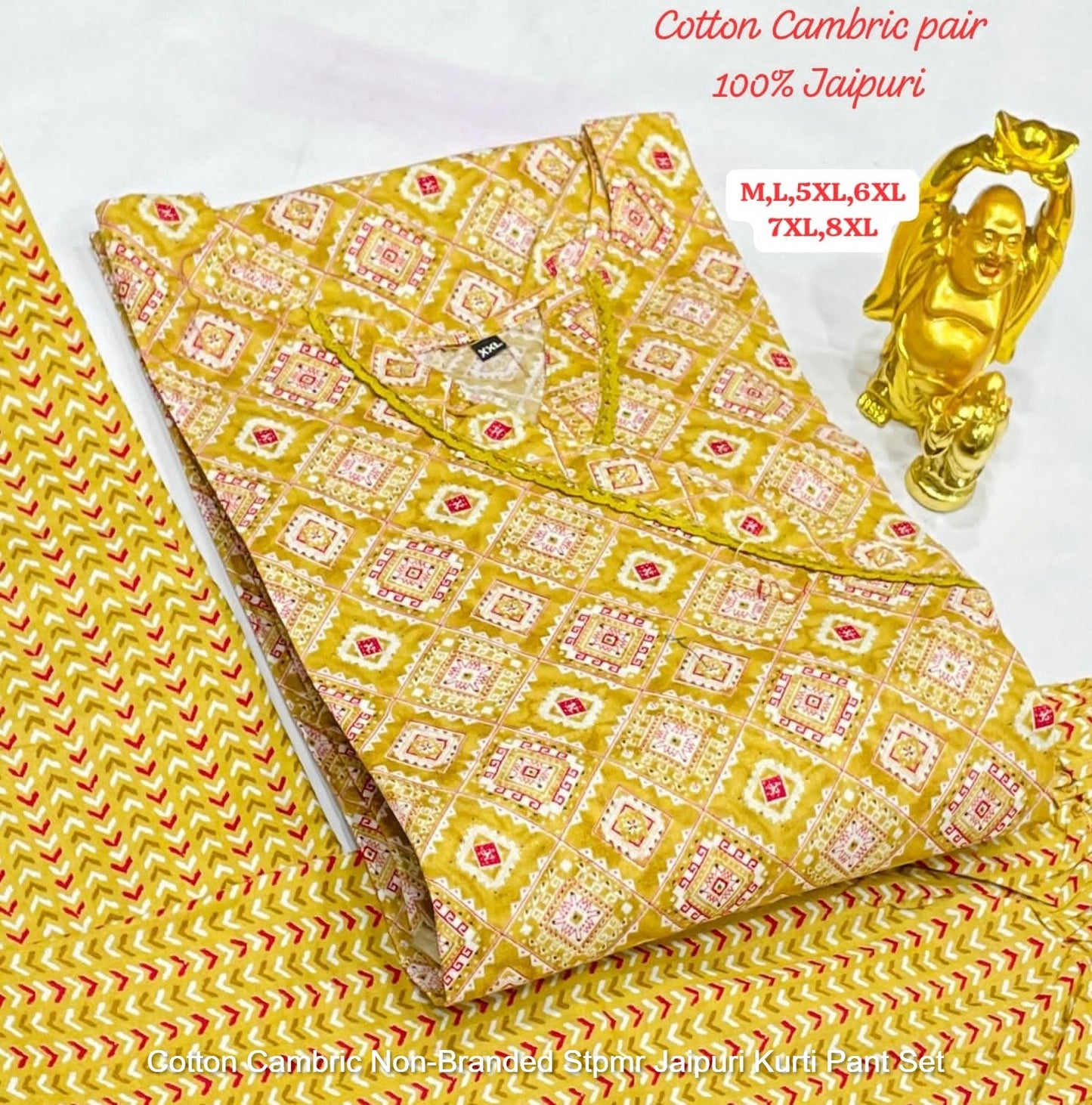 Cotton Cambric Non-Branded Stpmr Jaipuri Kurti Pant Set