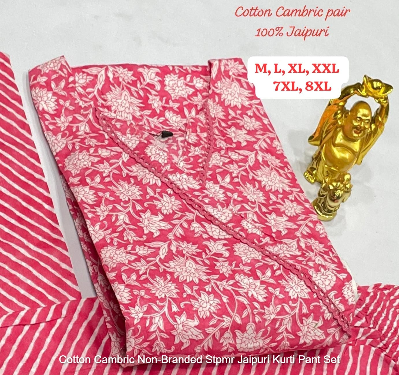 Cotton Cambric Non-Branded Stpmr Jaipuri Kurti Pant Set