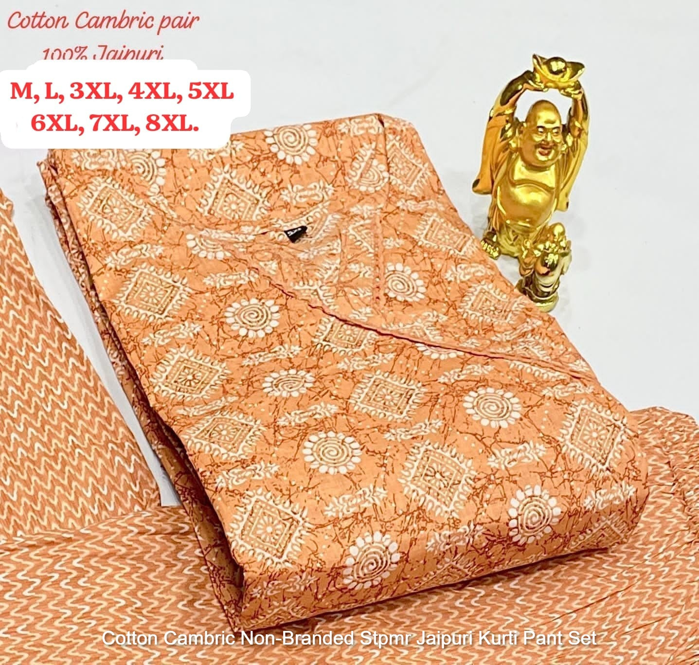 Cotton Cambric Non-Branded Stpmr Jaipuri Kurti Pant Set