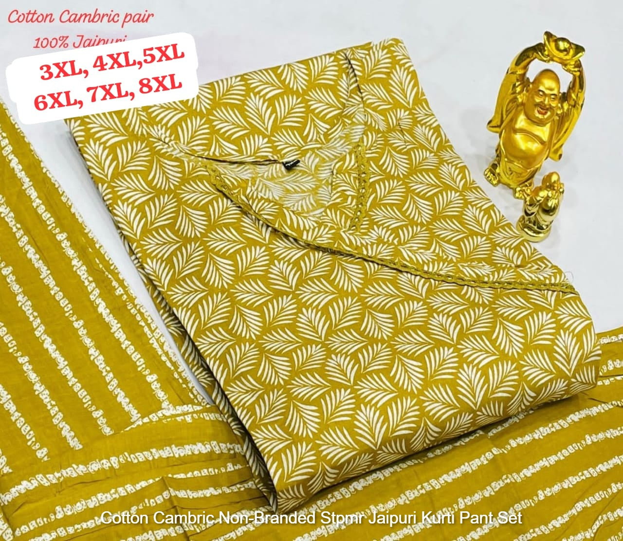 Cotton Cambric Non-Branded Stpmr Jaipuri Kurti Pant Set