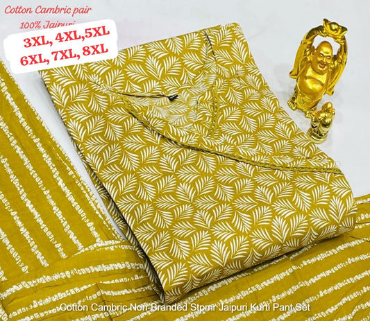 Cotton Cambric Non-Branded Stpmr Jaipuri Kurti Pant Set