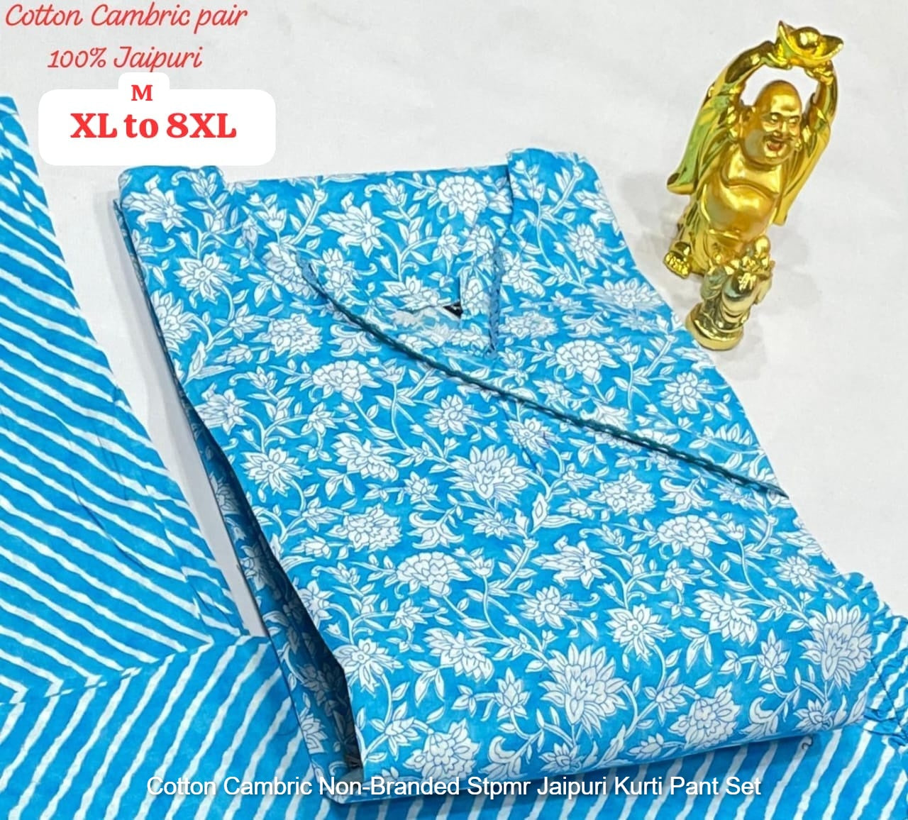 Cotton Cambric Non-Branded Stpmr Jaipuri Kurti Pant Set