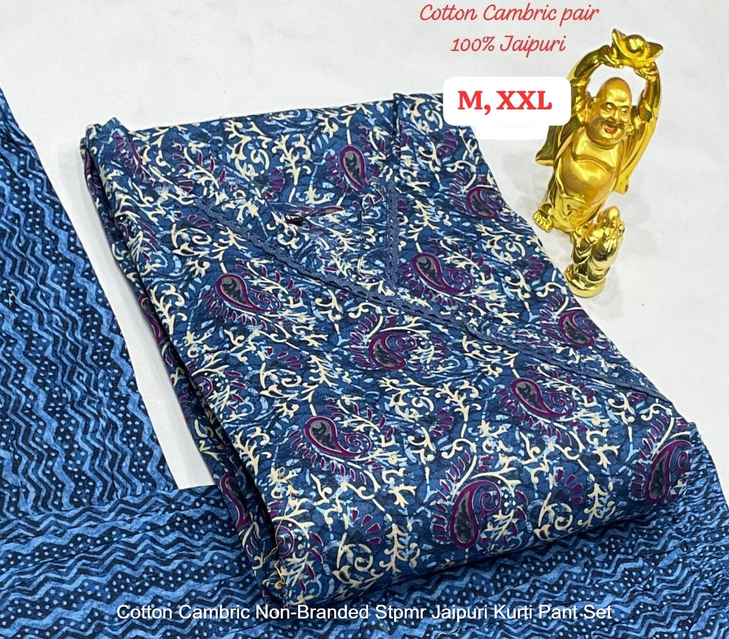 Cotton Cambric Non-Branded Stpmr Jaipuri Kurti Pant Set