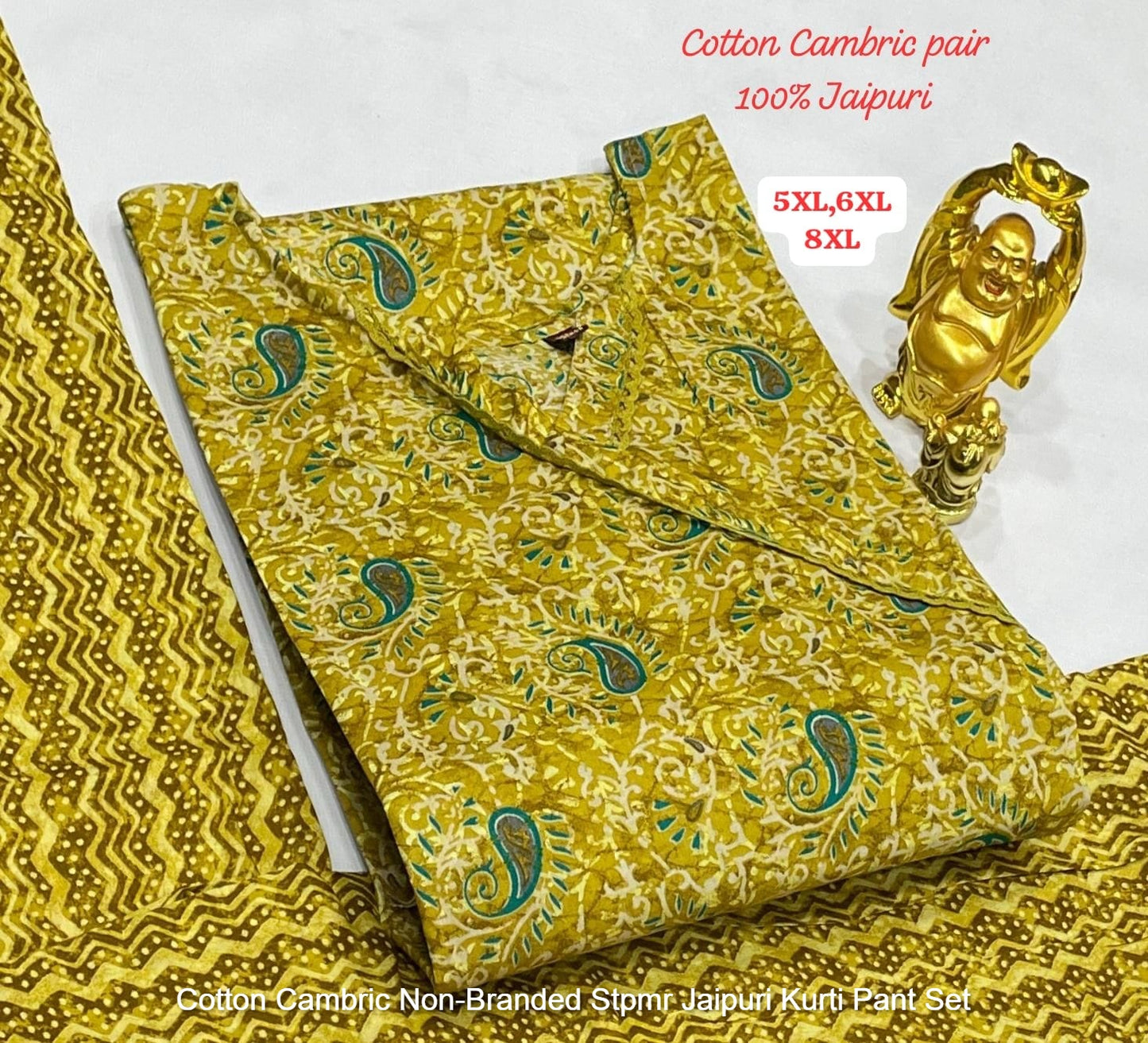 Cotton Cambric Non-Branded Stpmr Jaipuri Kurti Pant Set