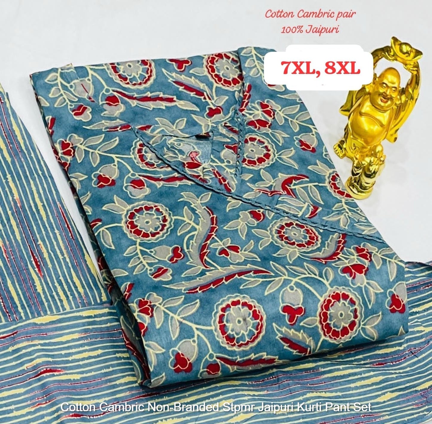 Cotton Cambric Non-Branded Stpmr Jaipuri Kurti Pant Set