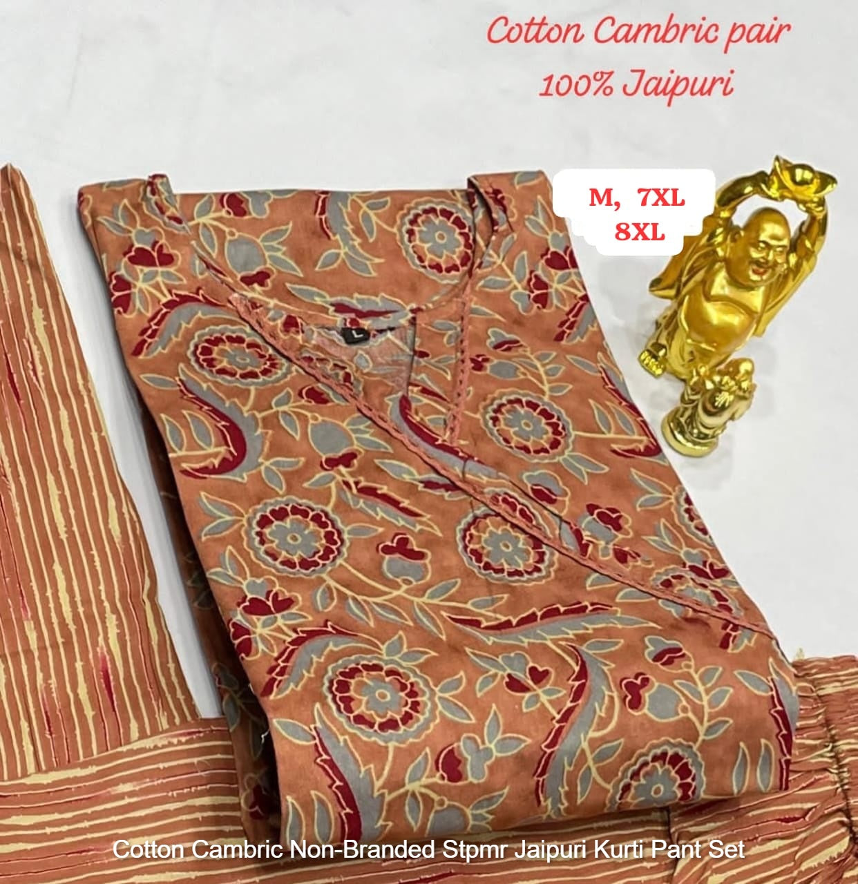 Cotton Cambric Non-Branded Stpmr Jaipuri Kurti Pant Set