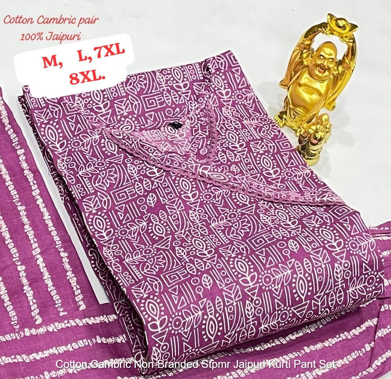Cotton Cambric Non-Branded Stpmr Jaipuri Kurti Pant Set
