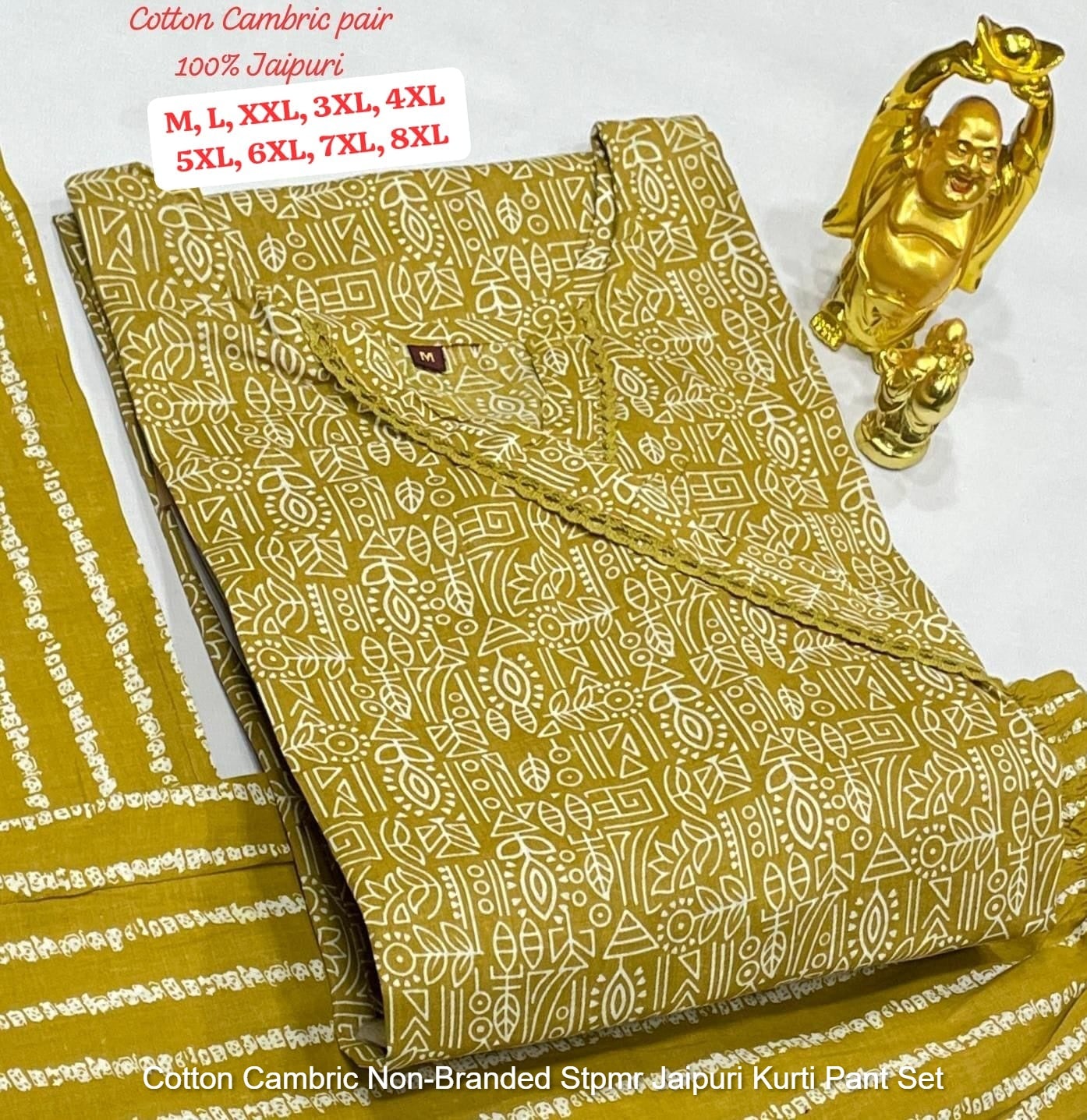 Cotton Cambric Non-Branded Stpmr Jaipuri Kurti Pant Set