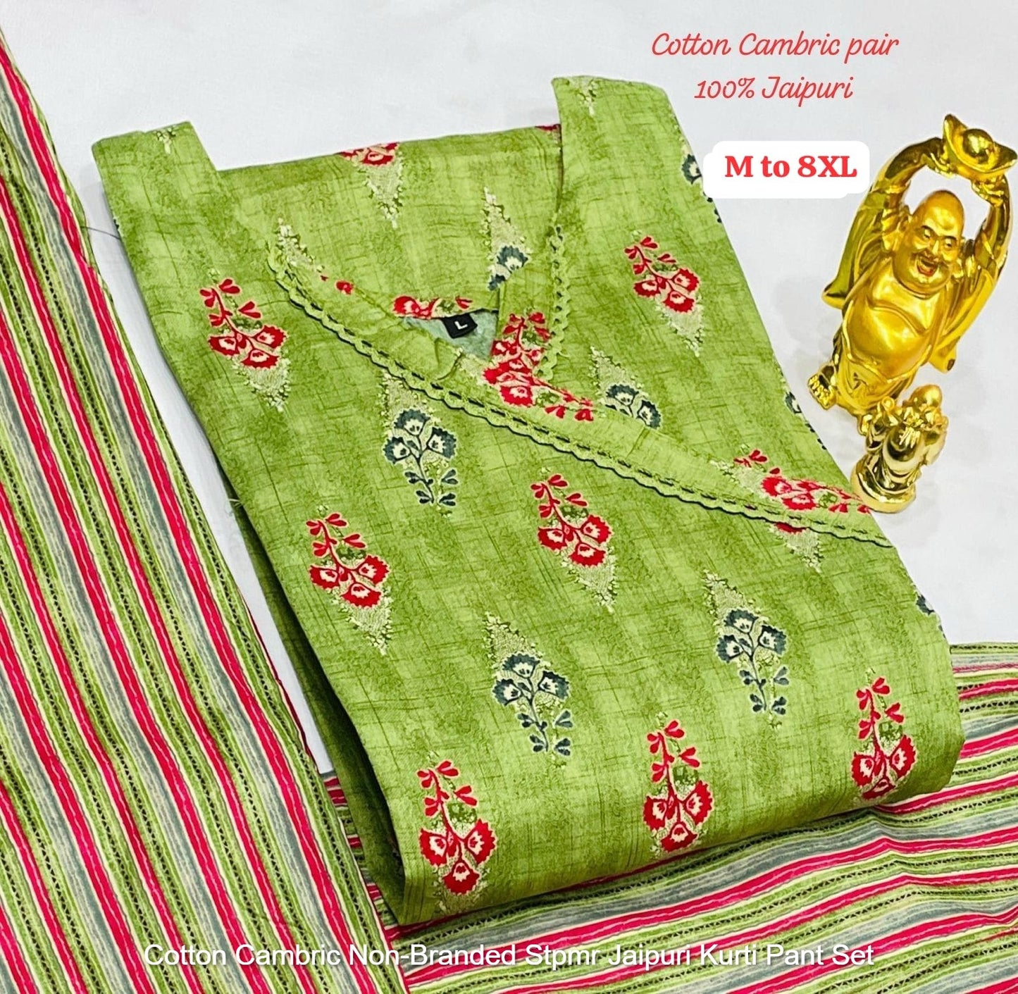Cotton Cambric Non-Branded Stpmr Jaipuri Kurti Pant Set