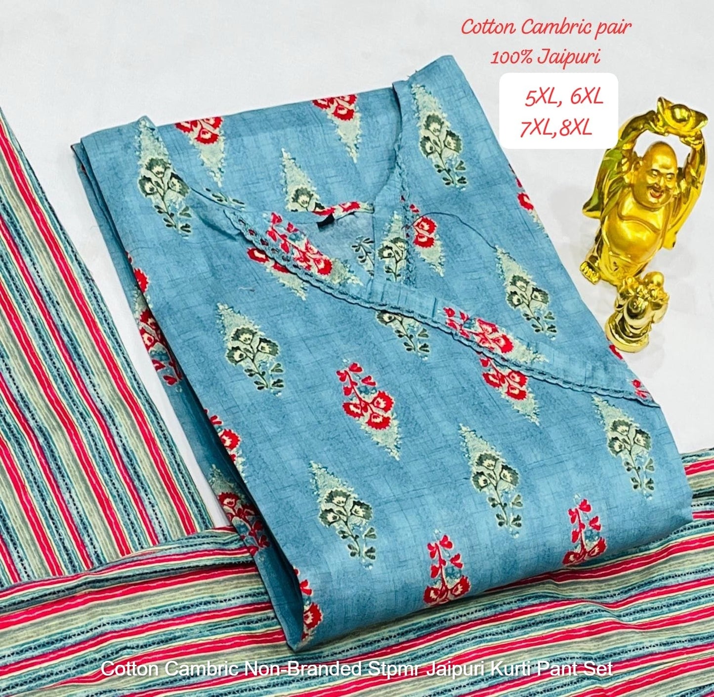 Cotton Cambric Non-Branded Stpmr Jaipuri Kurti Pant Set