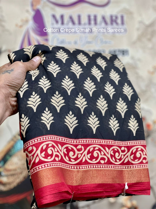 Cotton Crepe Stmah Prints Sarees