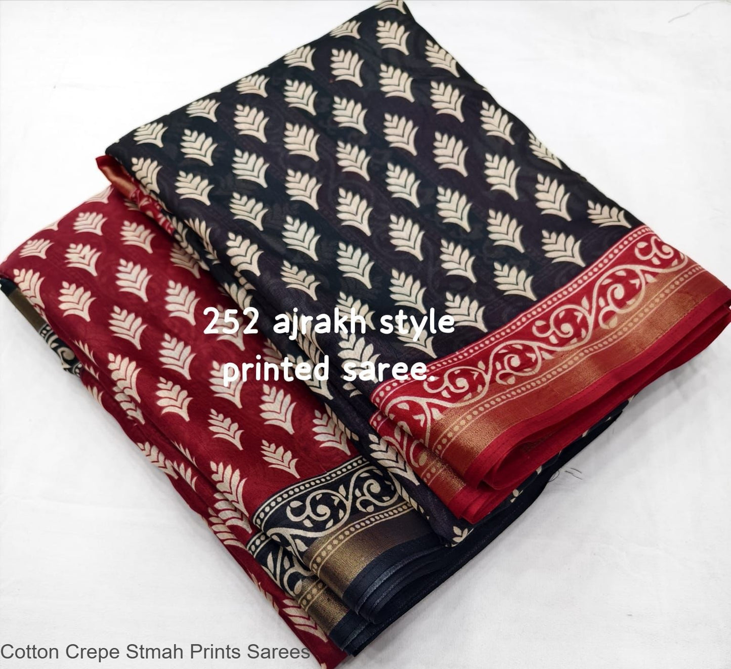 Cotton Crepe Stmah Prints Sarees