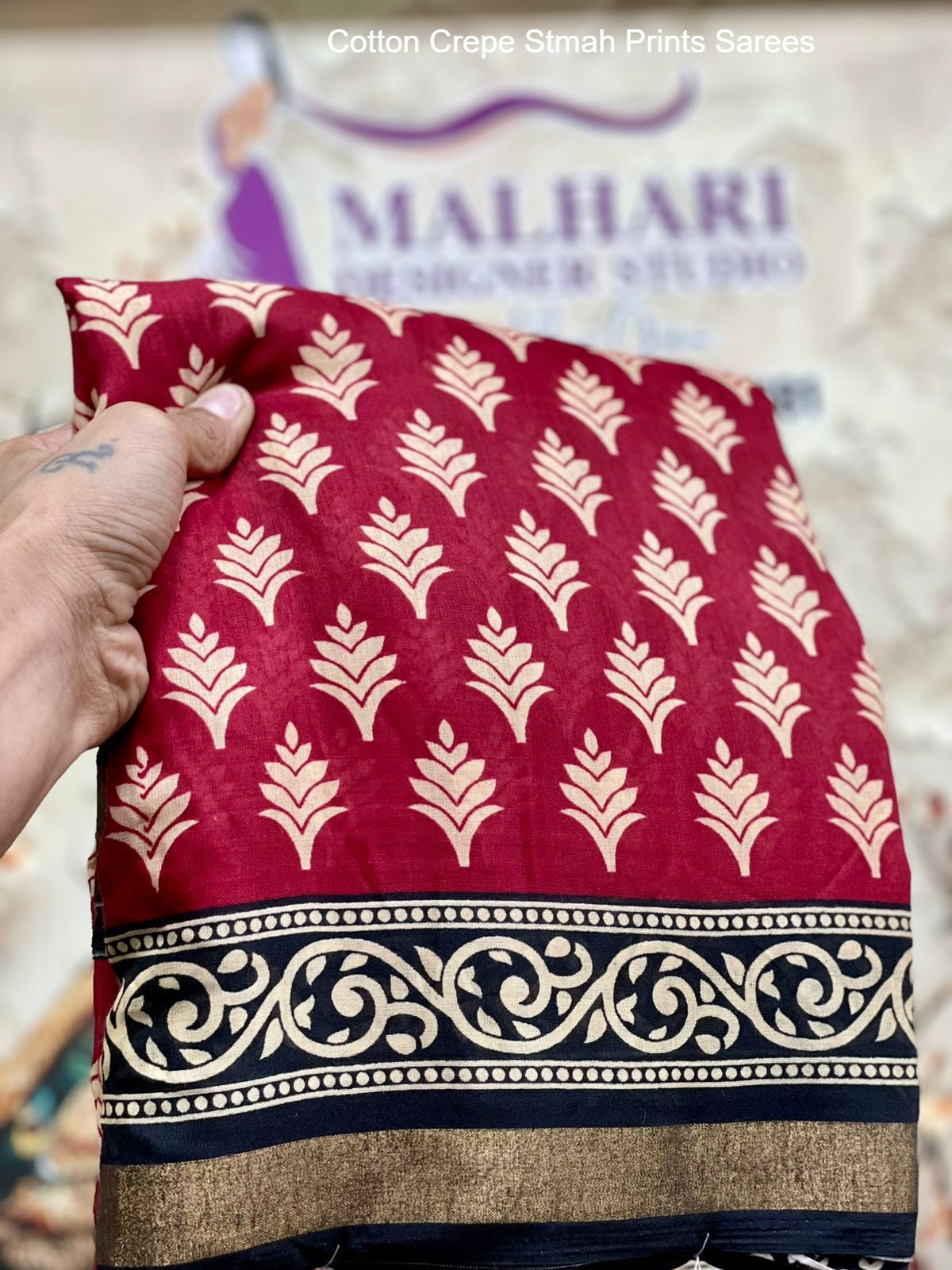 Cotton Crepe Stmah Prints Sarees