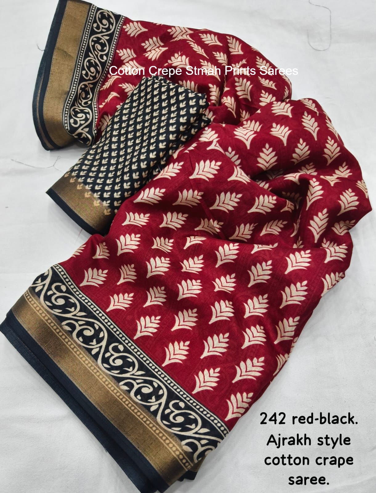 Cotton Crepe Stmah Prints Sarees