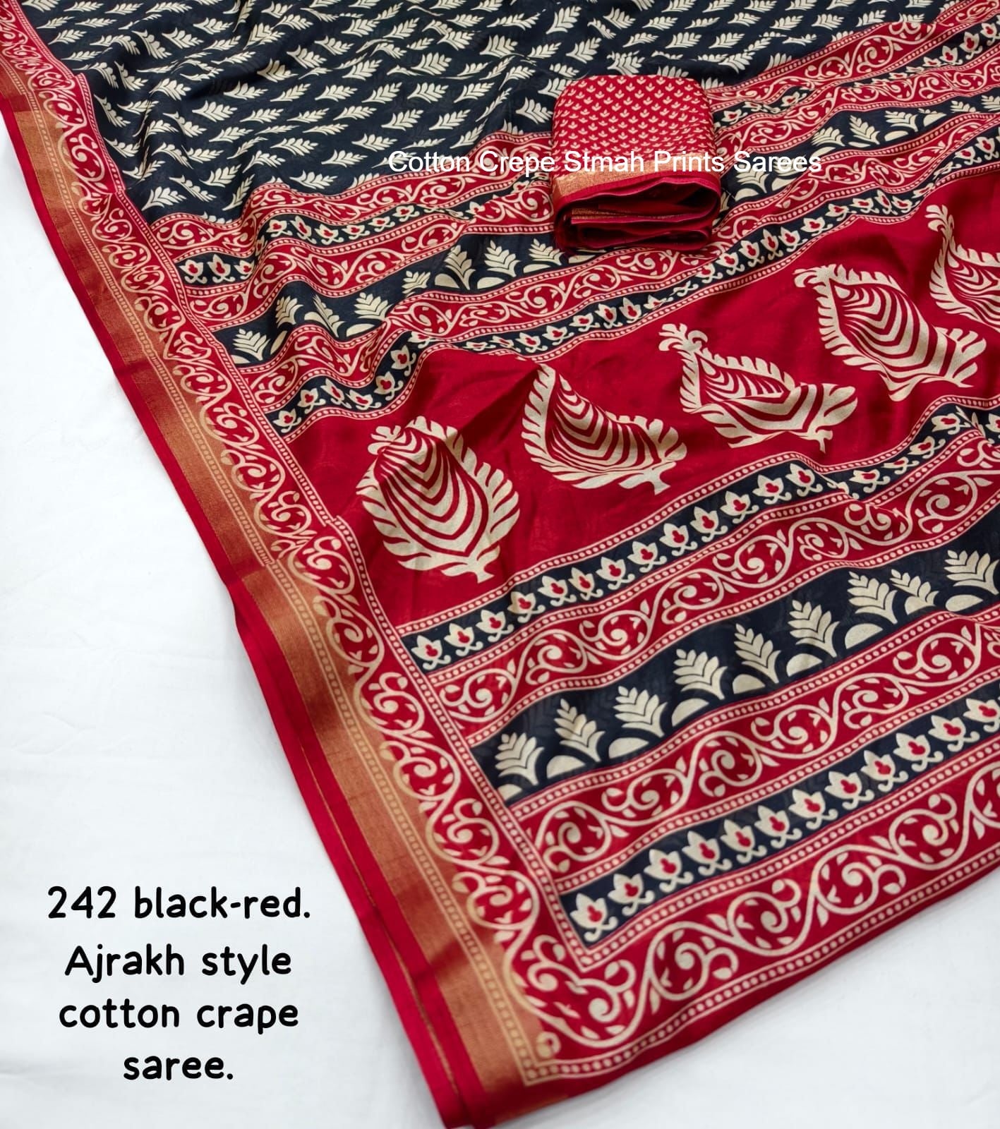 Cotton Crepe Stmah Prints Sarees