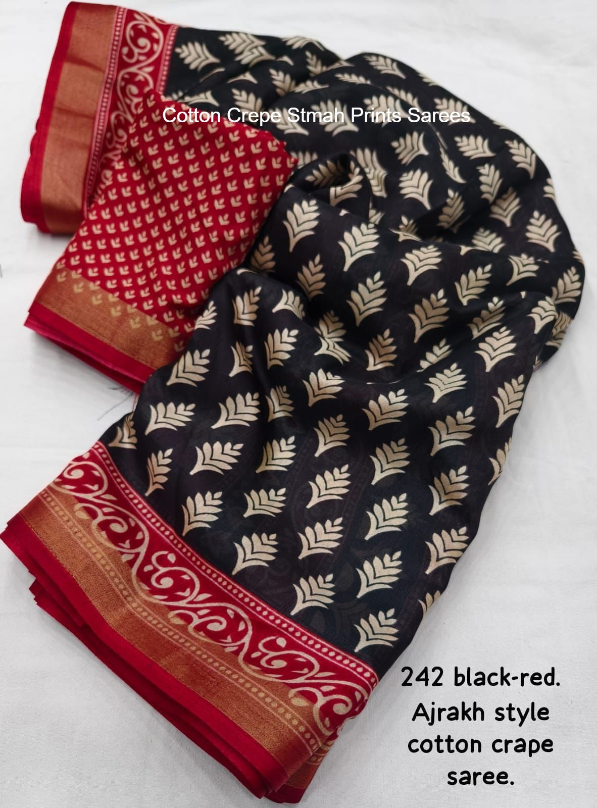 Cotton Crepe Stmah Prints Sarees