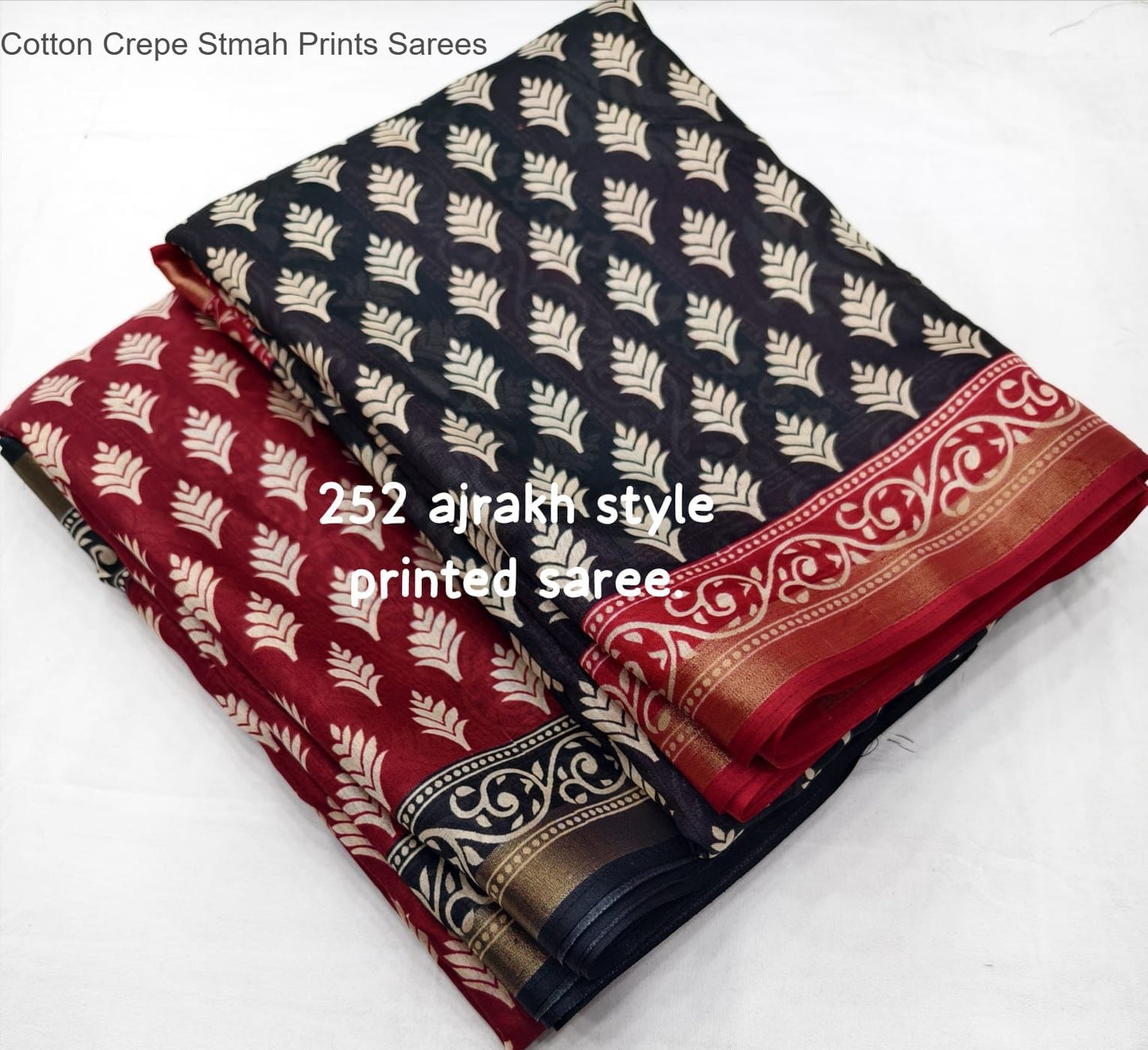 Cotton Crepe Stmah Prints Sarees