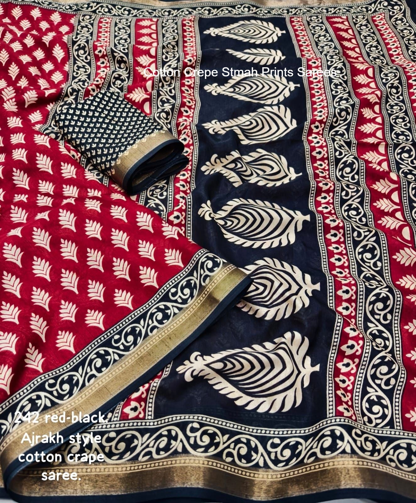 Cotton Crepe Stmah Prints Sarees