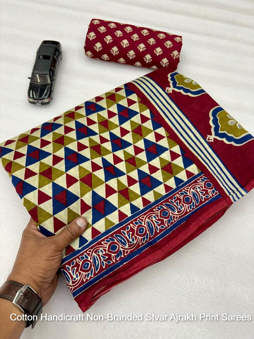 Cotton Handicraft Non-Branded Stvar Ajrakh Print Sarees