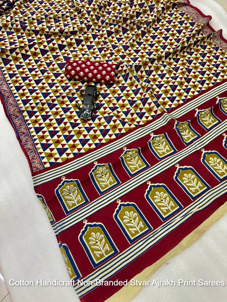 Cotton Handicraft Non-Branded Stvar Ajrakh Print Sarees