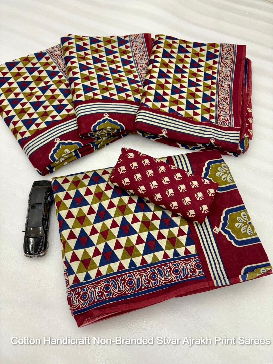 Cotton Handicraft Non-Branded Stvar Ajrakh Print Sarees