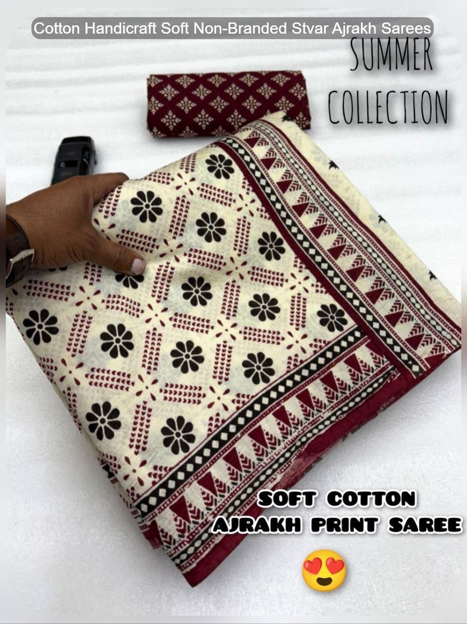 Cotton Handicraft Soft Non-Branded Stvar Ajrakh Sarees