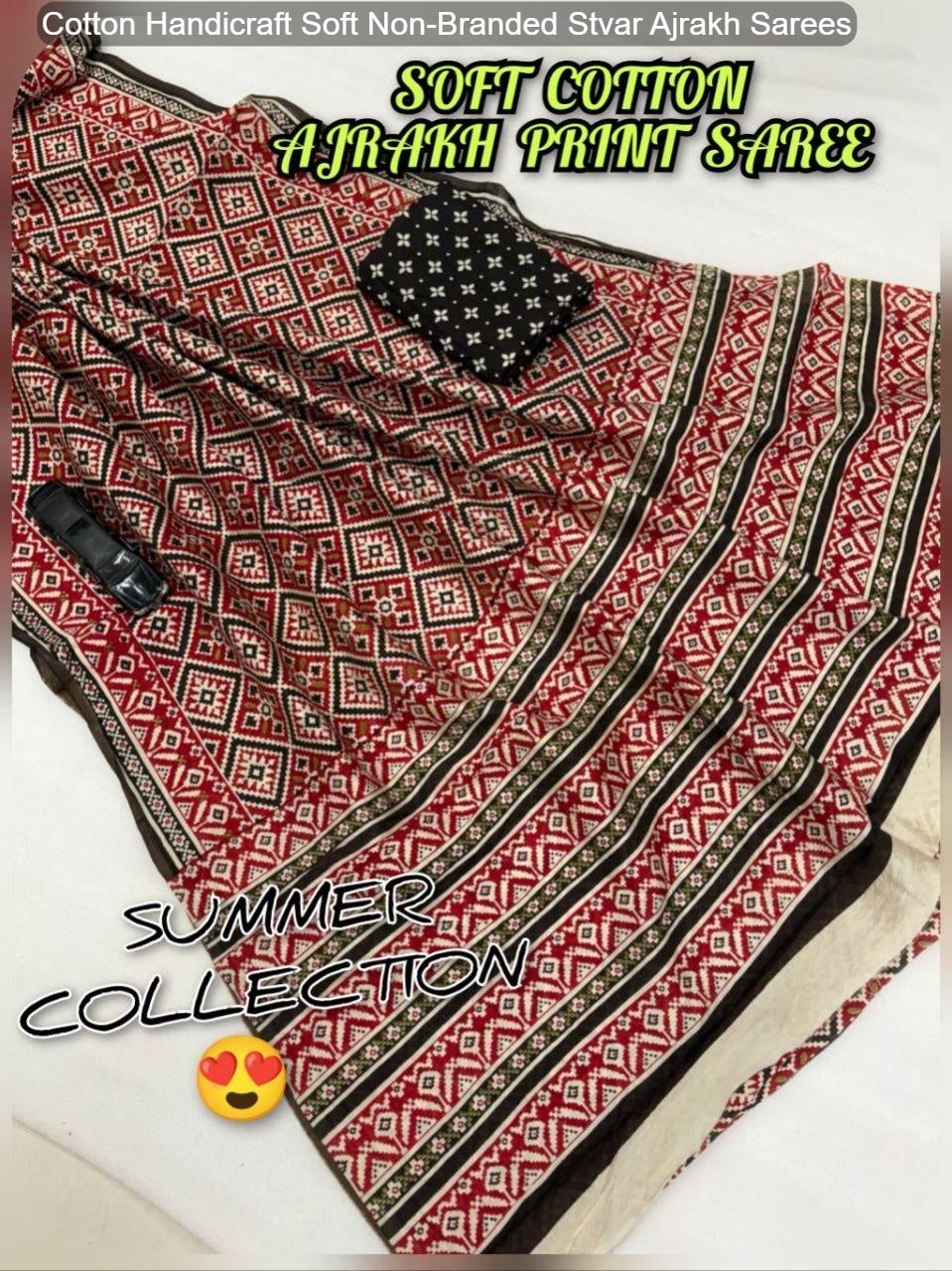 Cotton Handicraft Soft Non-Branded Stvar Ajrakh Sarees