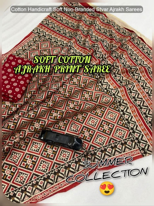 Cotton Handicraft Soft Non-Branded Stvar Ajrakh Sarees