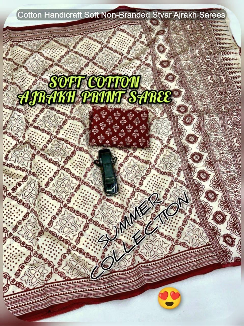 Cotton Handicraft Soft Non-Branded Stvar Ajrakh Sarees