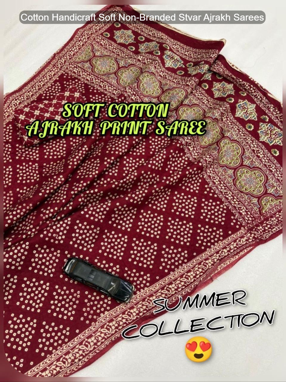 Cotton Handicraft Soft Non-Branded Stvar Ajrakh Sarees