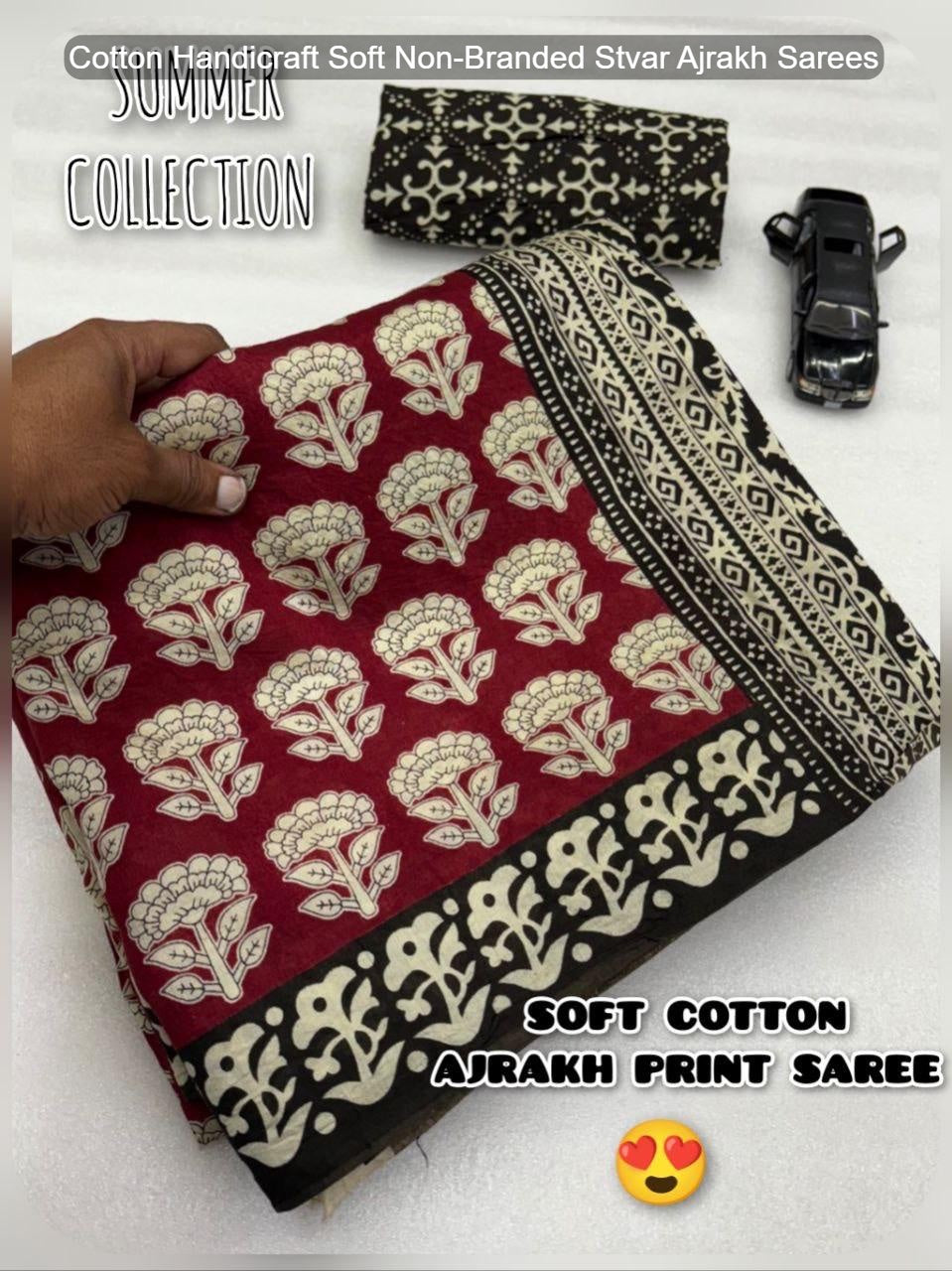 Cotton Handicraft Soft Non-Branded Stvar Ajrakh Sarees