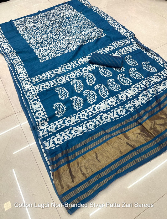 Cotton Lagdi Non-Branded Stvar Patta Zari Sarees