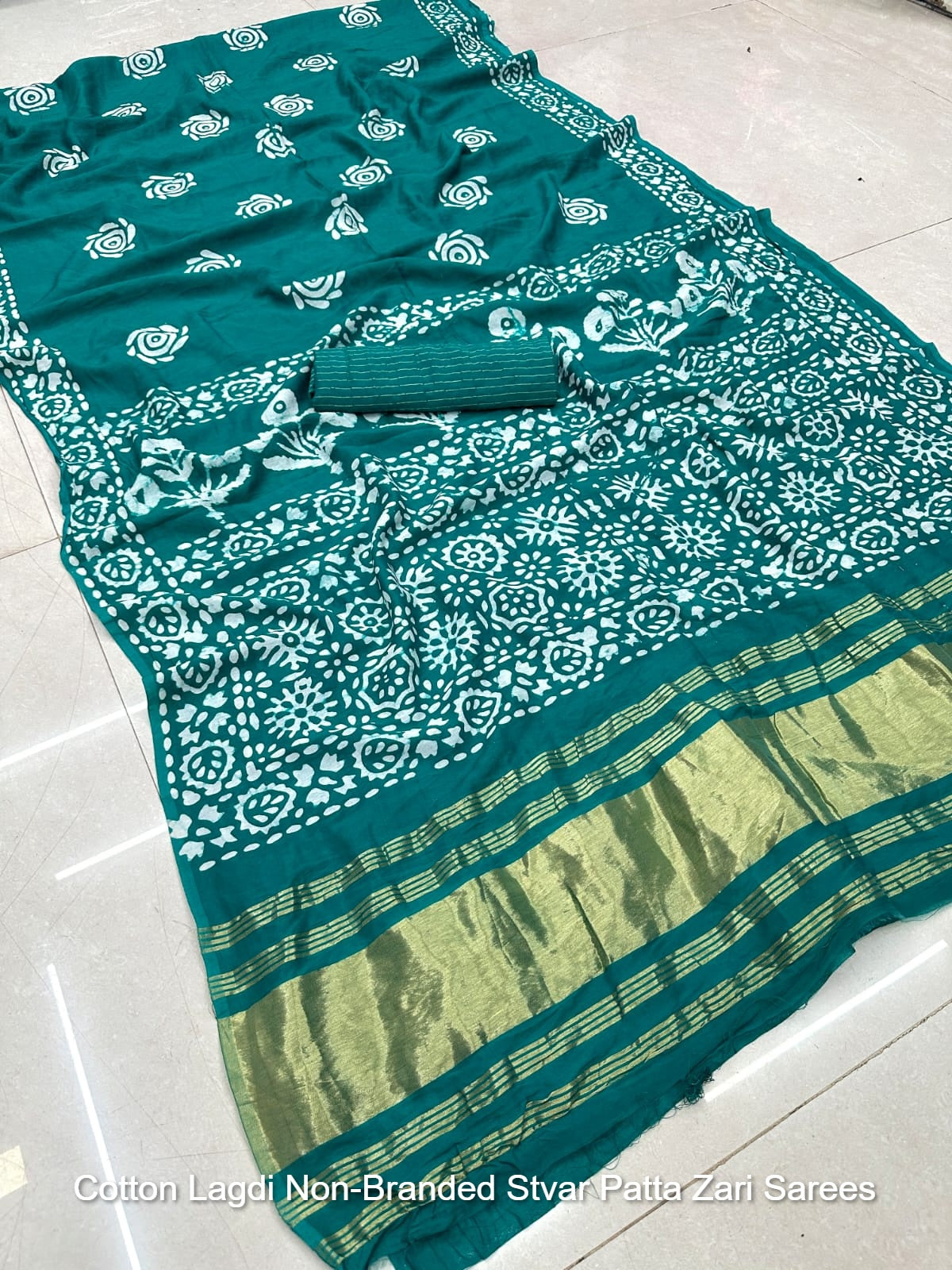 Cotton Lagdi Non-Branded Stvar Patta Zari Sarees