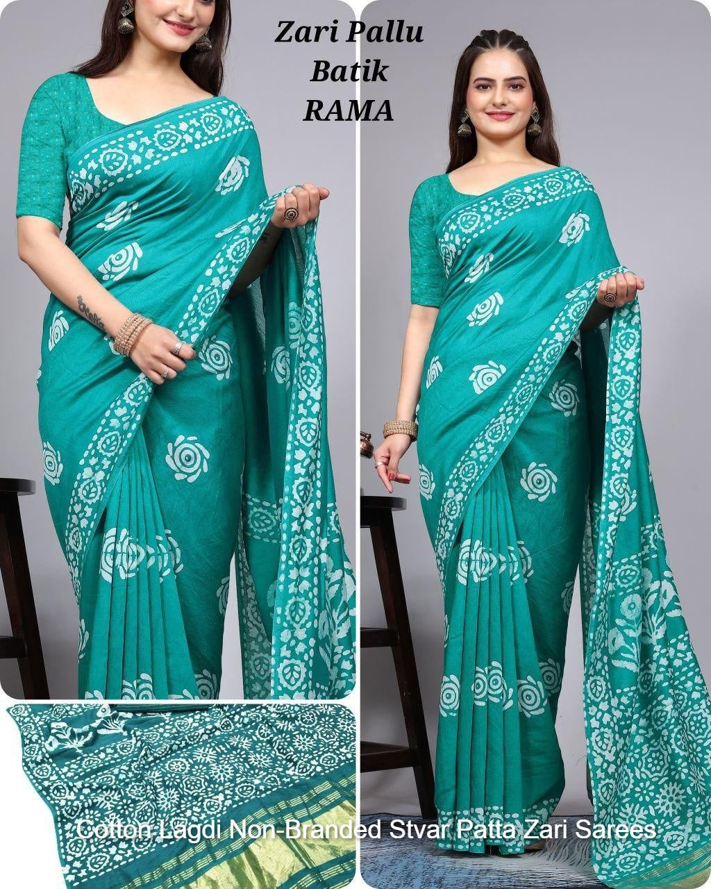 Cotton Lagdi Non-Branded Stvar Patta Zari Sarees
