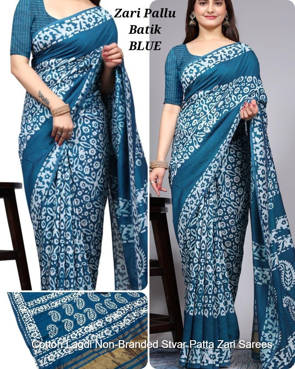 Cotton Lagdi Non-Branded Stvar Patta Zari Sarees