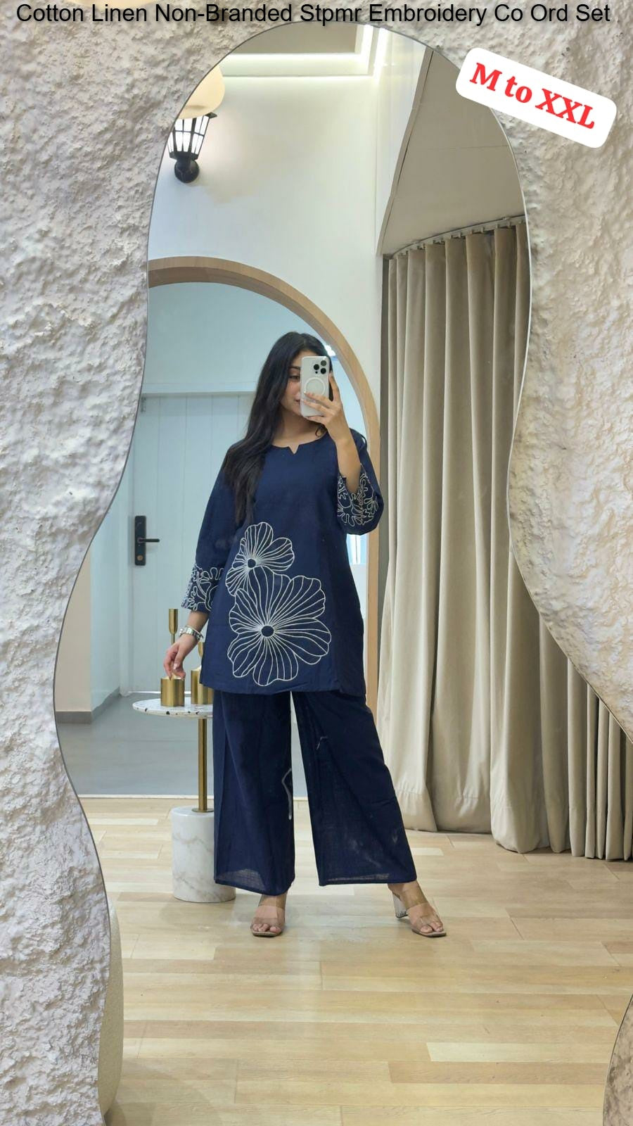 Cotton Linen Non-Branded Stpmr Embroidery Co Ord Set
