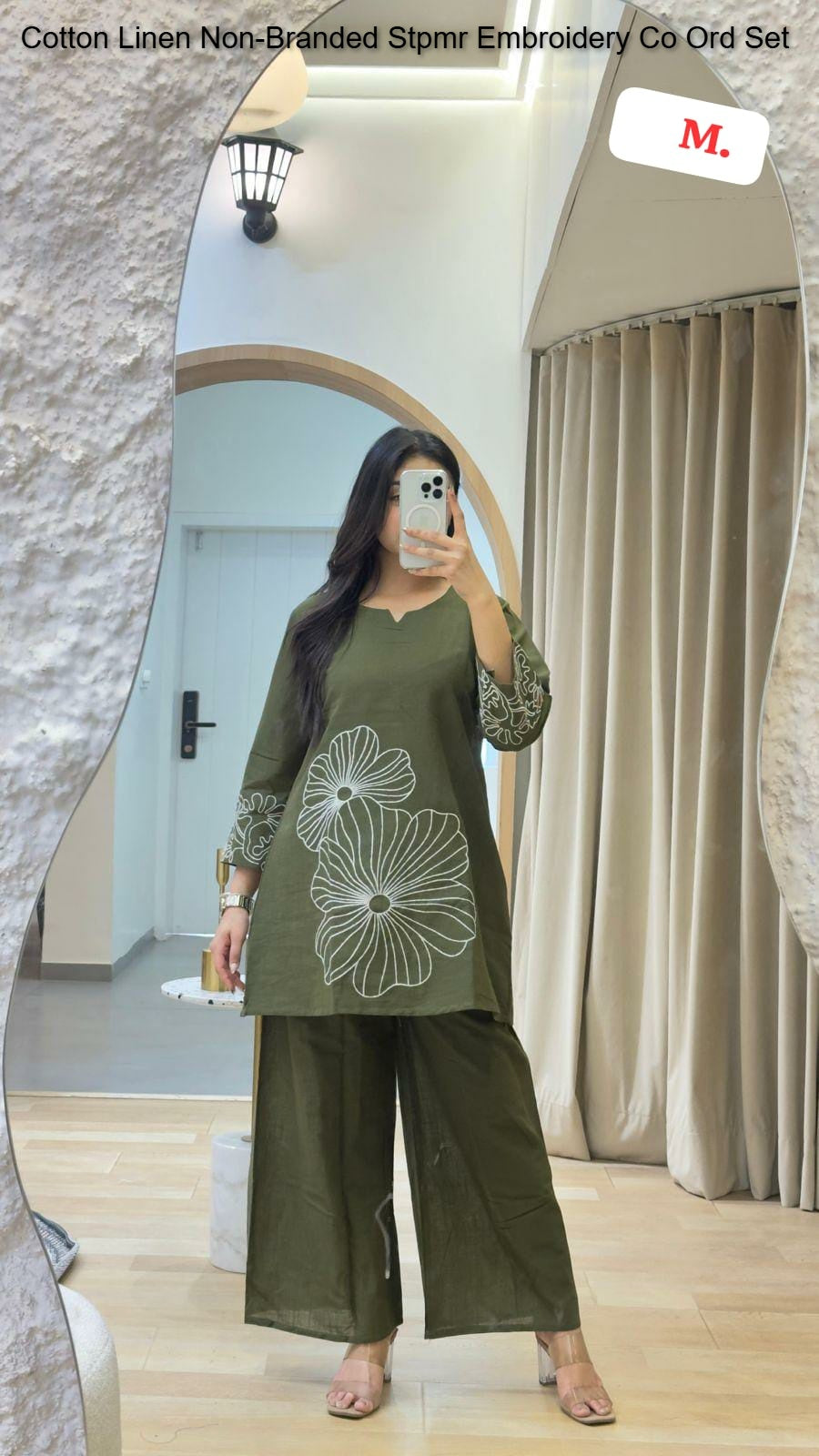Cotton Linen Non-Branded Stpmr Embroidery Co Ord Set