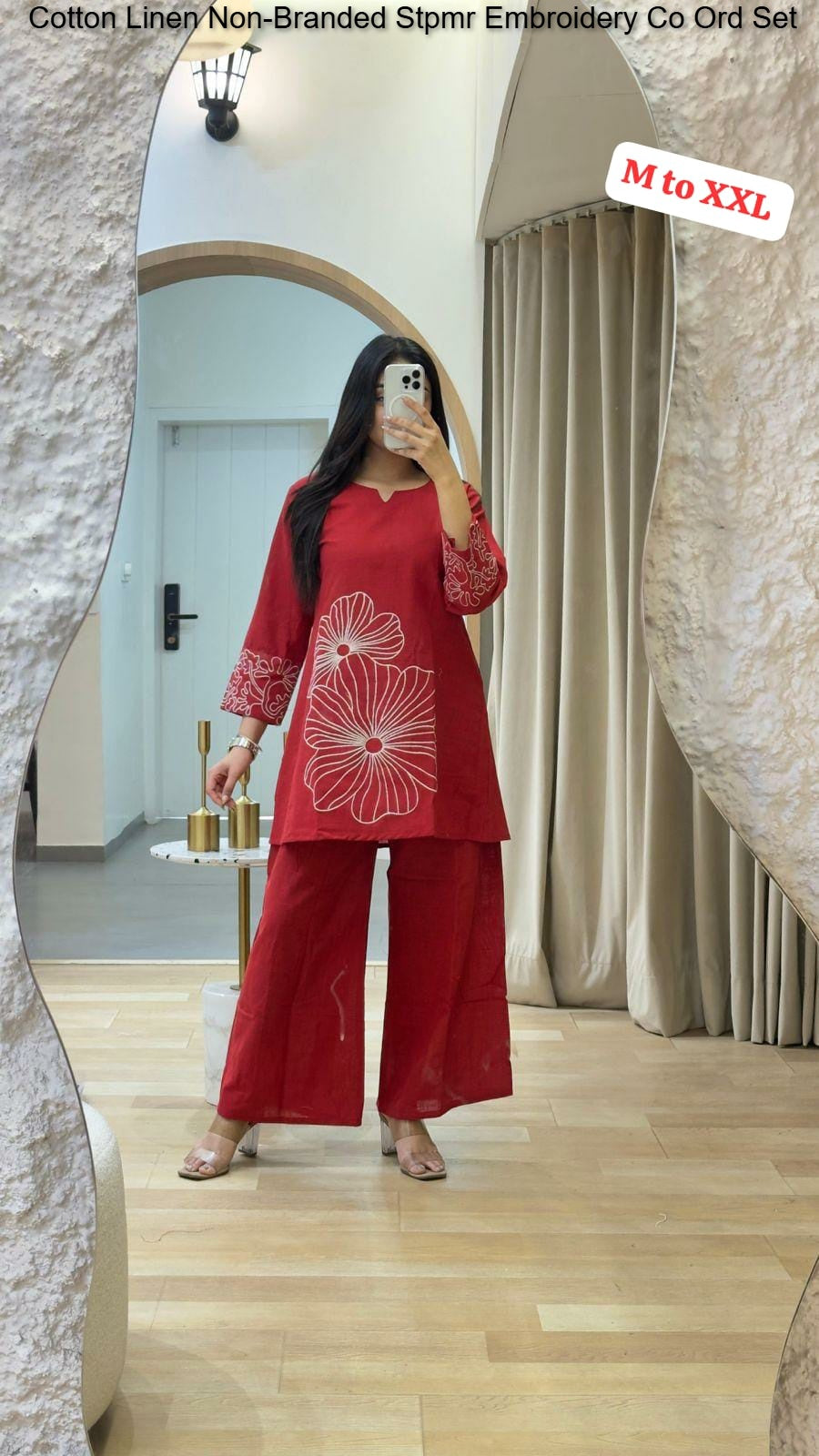 Cotton Linen Non-Branded Stpmr Embroidery Co Ord Set