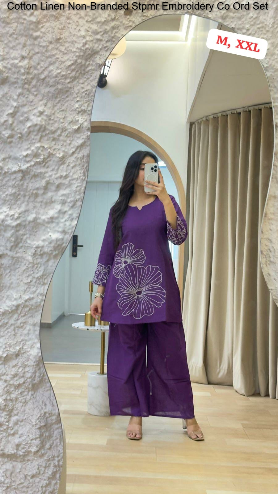 Cotton Linen Non-Branded Stpmr Embroidery Co Ord Set