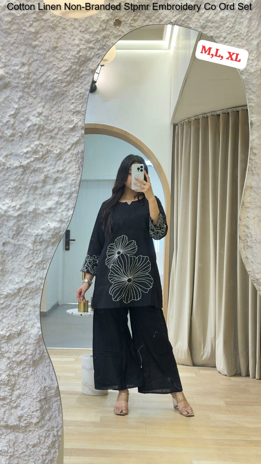 Cotton Linen Non-Branded Stpmr Embroidery Co Ord Set