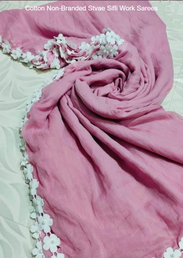 Cotton Non-Branded Stvae Sifli Work Sarees