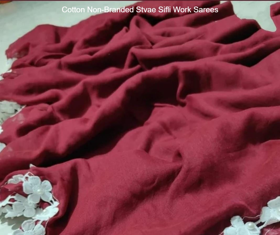 Cotton Non-Branded Stvae Sifli Work Sarees