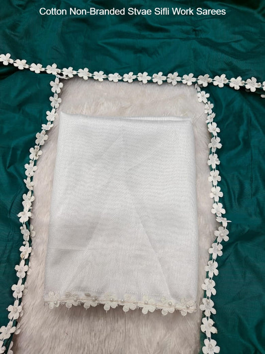 Cotton Non-Branded Stvae Sifli Work Sarees