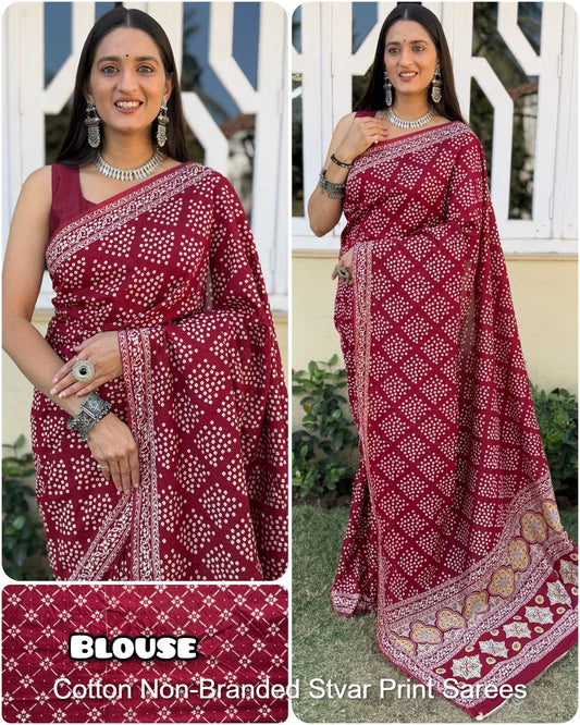 Cotton Non-Branded Stvar Print Sarees