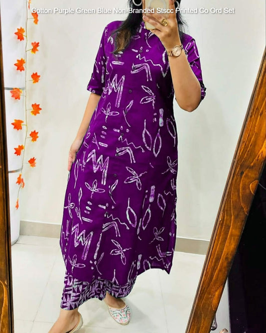 Cotton Purple Green Blue Non-Branded Stscc Printed Co Ord Set