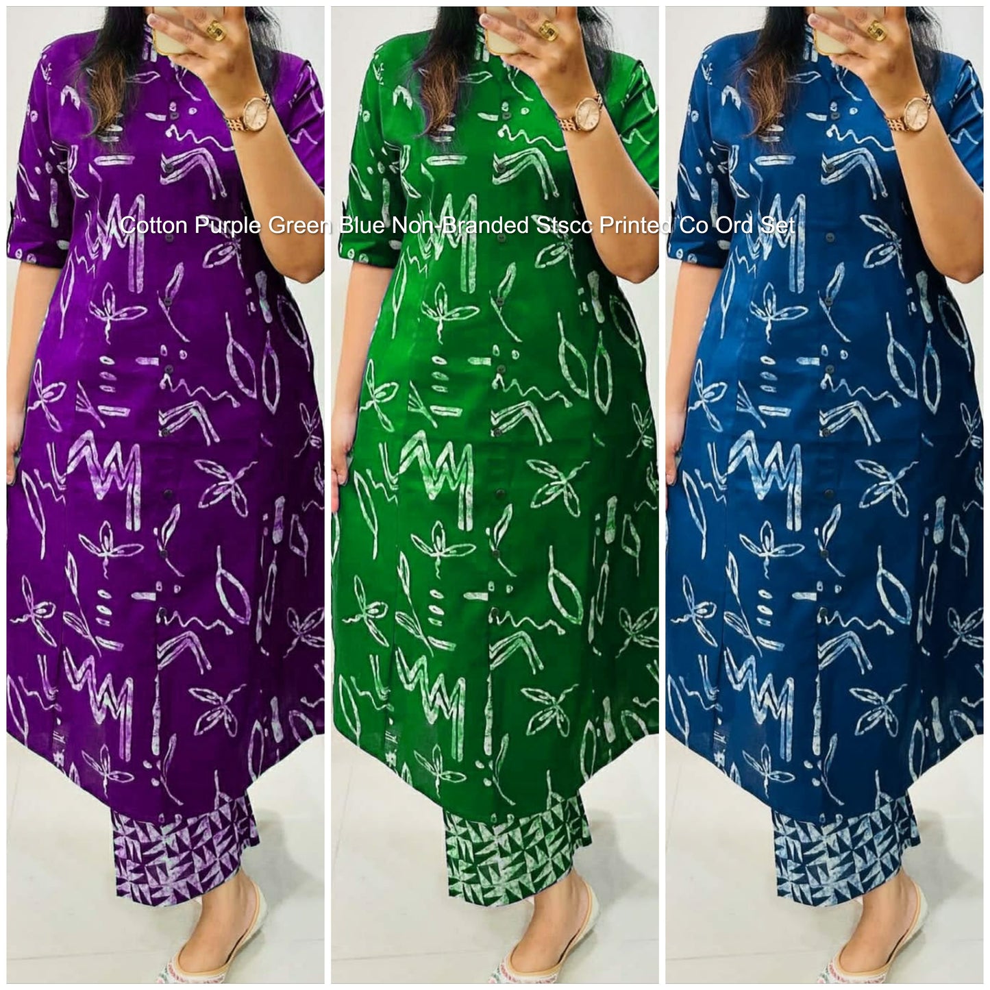 Cotton Purple Green Blue Non-Branded Stscc Printed Co Ord Set