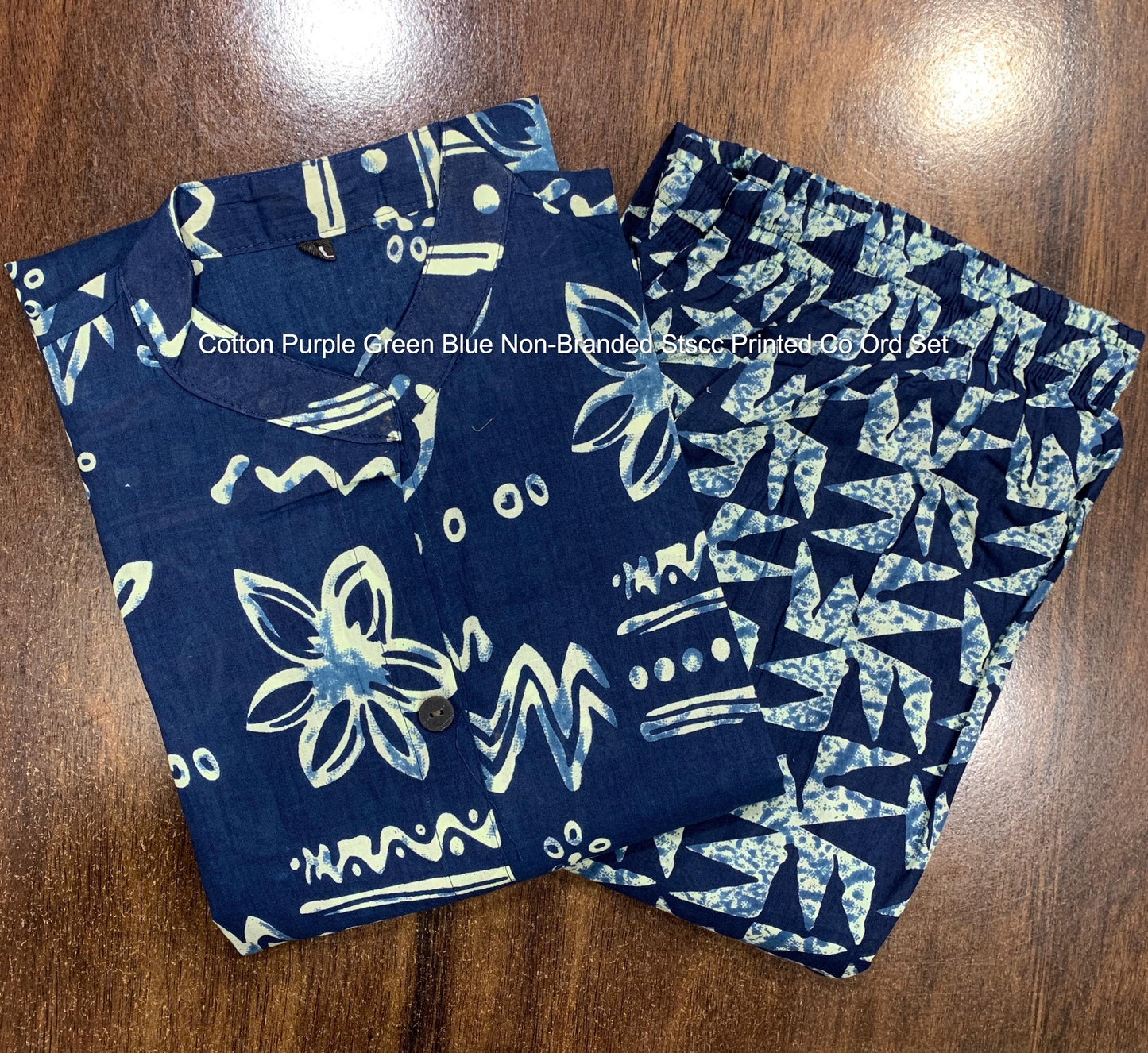 Cotton Purple Green Blue Non-Branded Stscc Printed Co Ord Set