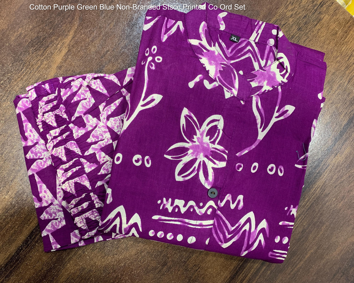 Cotton Purple Green Blue Non-Branded Stscc Printed Co Ord Set