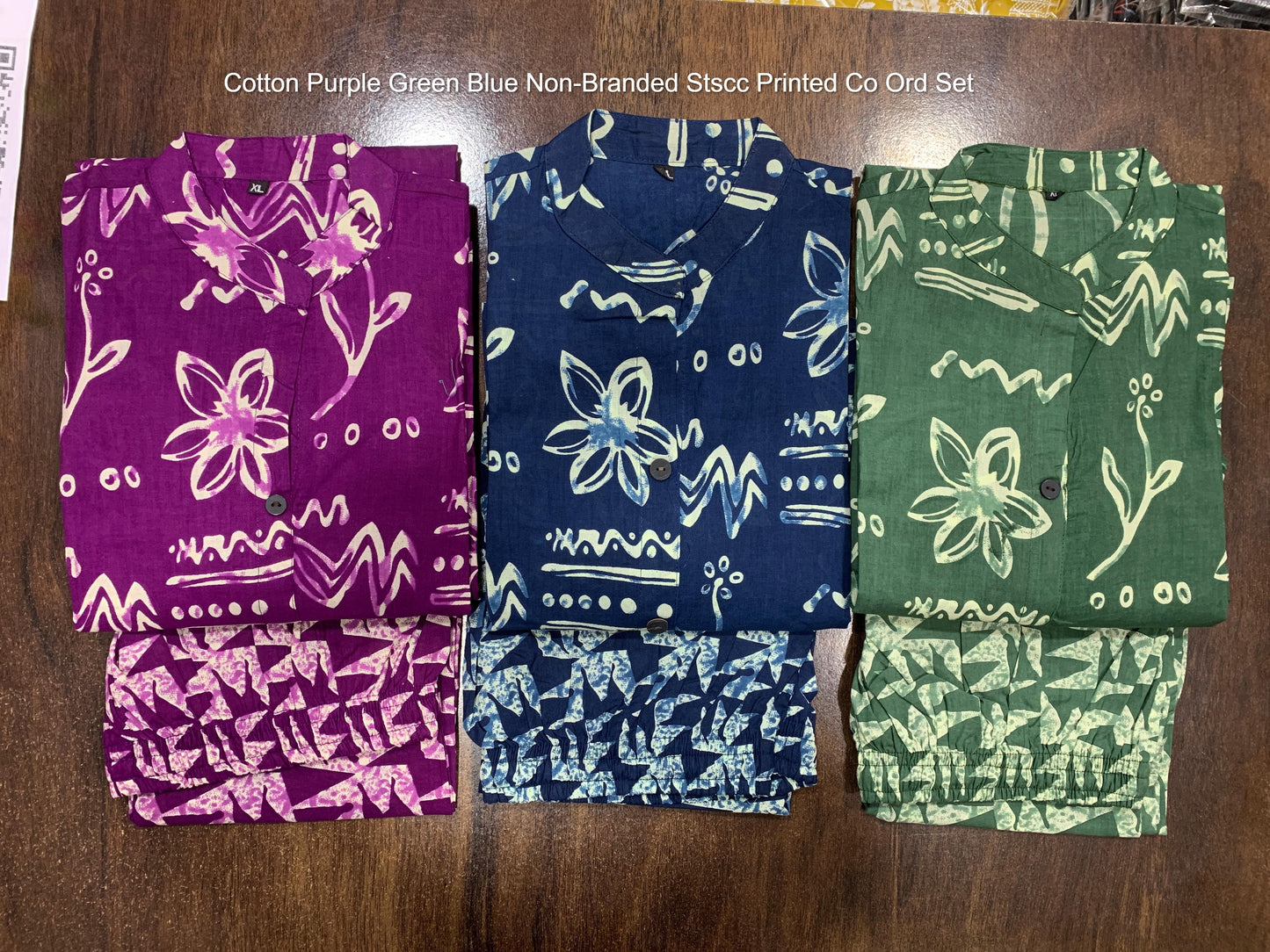 Cotton Purple Green Blue Non-Branded Stscc Printed Co Ord Set