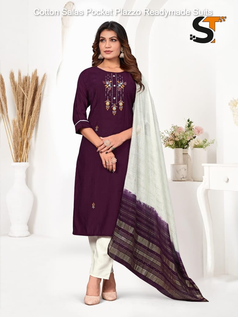 Cotton Salas Pocket Plazzo Readymade Suits